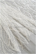 Perlengewellter Spitzenstoff Off-White/ Brautspitze mit Perlen/ Hochzeitskleid Spitze mit Perlen & Pailletten/ Braut Spitzenstoff// L22-279B