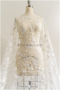 Romantischer floraler Spitzenstoff/ hochwertig bestickter Braut Spitzenstoff/ Off-White Spitzenstoff// L22-285B