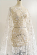 Romantischer floraler Spitzenstoff/ hochwertig bestickter Braut Spitzenstoff/ Off-White Spitzenstoff// L22-285B