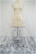 Romantischer Floraler Spitzenstoff/ Brautspitze Off-White/ Hochzeitskleid Spitze mit Blüten & Blättern// L21-417