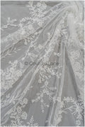 Romantischer Floraler Spitzenstoff/ Brautspitze Off-White/ Hochzeitskleid Spitze mit Blüten & Blättern// L21-417