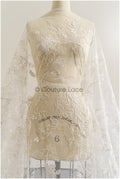 Romantischer floraler Spitzenstoff Off-White/ bestickter Braut Spitzenstoff/ florale Spitze/ Hochzeit Spitzenstoff// L22-286B