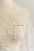 Romantischer floraler Spitzenstoff Off-White/ bestickter Braut Spitzenstoff/ florale Spitze/ Hochzeit Spitzenstoff// L22-286B