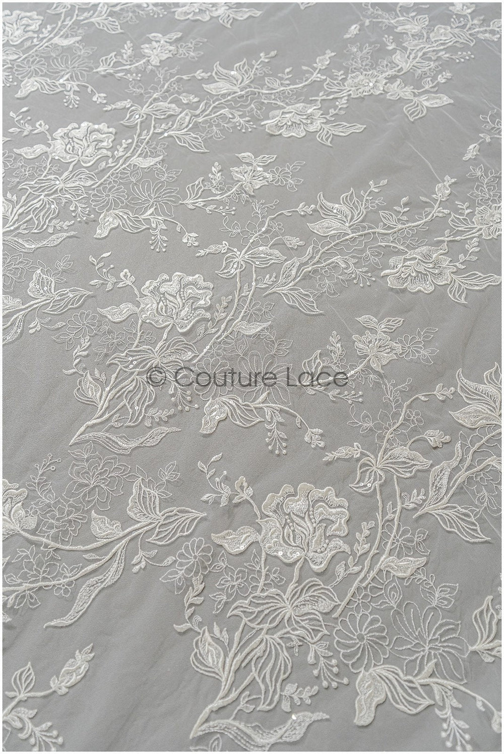 Romantischer floraler Spitzenstoff Off-White/ bestickter Braut Spitzenstoff/ florale Spitze/ Hochzeit Spitzenstoff// L22-286B