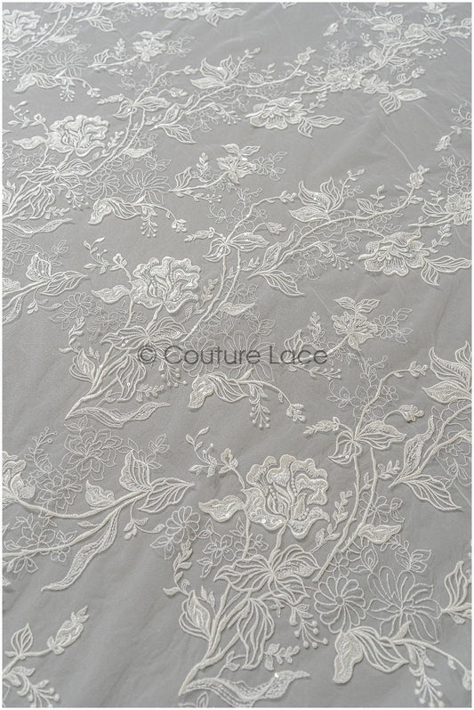 Romantischer floraler Spitzenstoff Off-White/ bestickter Braut Spitzenstoff/ florale Spitze/ Hochzeit Spitzenstoff// L22-286B