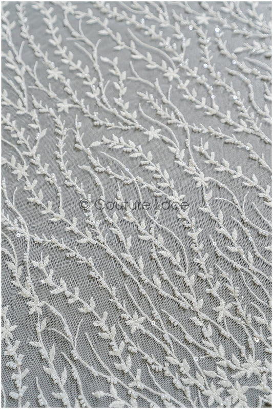 Perlen Spitzenstoff Off-White/ Brautspitze mit Perlen/ Hochzeitskleid Spitze mit Perlen & Pailletten/ Perlenspitze/ Französische Spitze// L22-301MB
