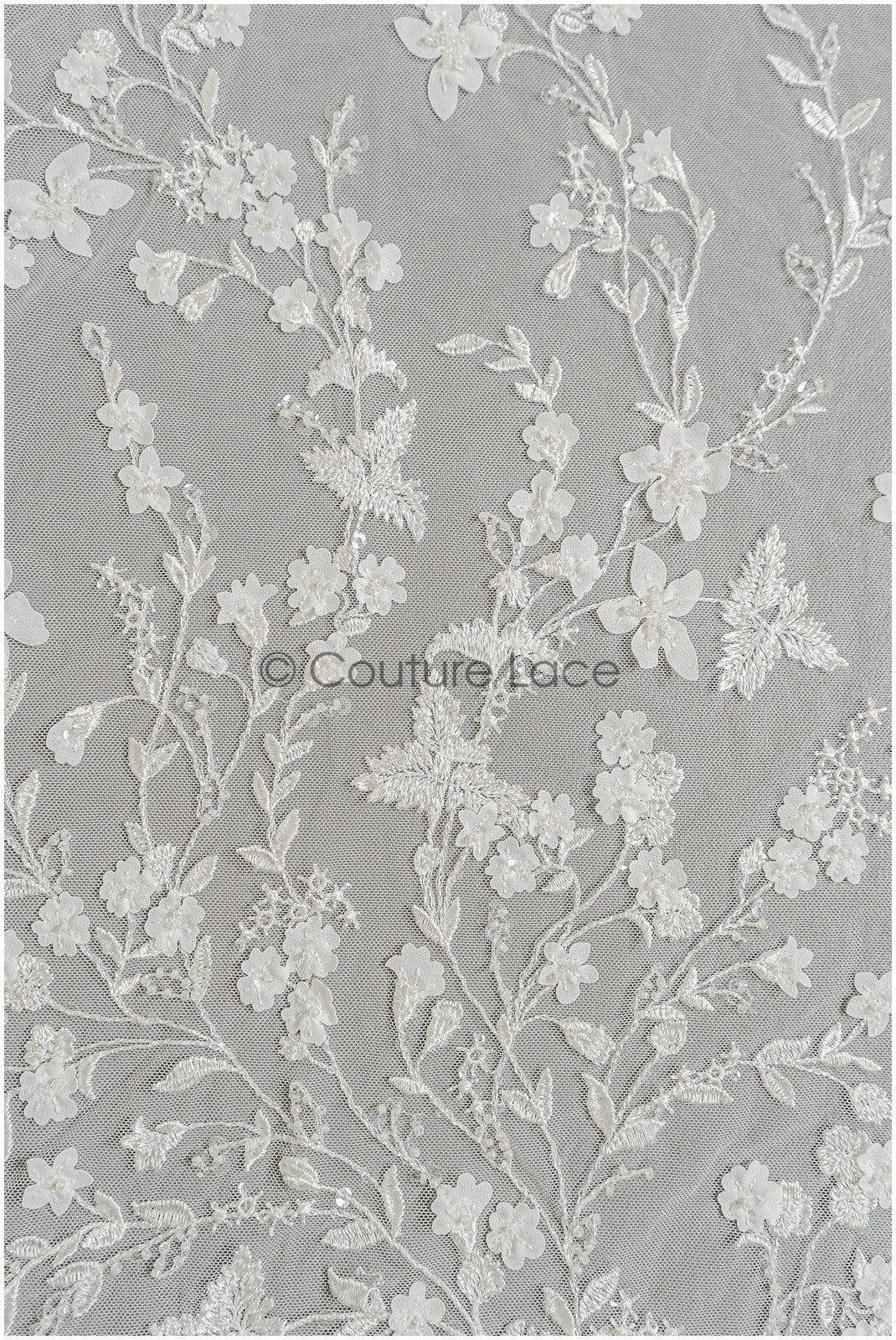 Spitzenstoff Off-White mit Perlen/ Brautspitze mit 3D-Blumen/ Brautkleid Spitz/ Perlenspitze// L22-305