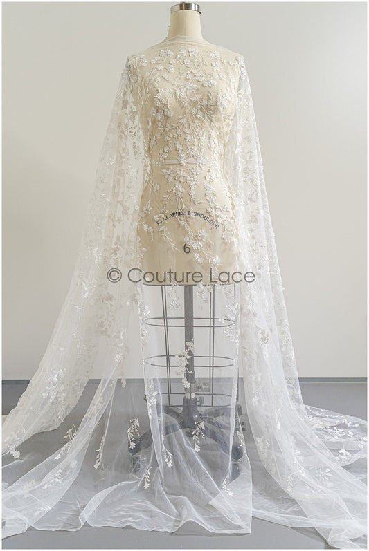 Spitzenstoff Off-White mit Perlen/ Brautspitze mit 3D-Blumen/ Brautkleid Spitz/ Perlenspitze// L22-305
