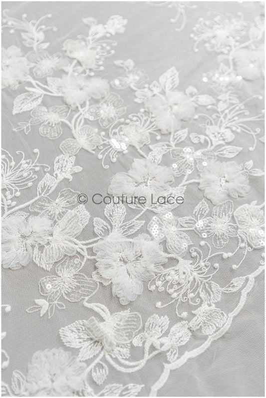Wunderschöner 3D Blumen Spitzenstoff/ französischer Spitzenstoff Off-White/ romantischer floraler Spitzenstoff/ französische Brautspitze// L22-318B