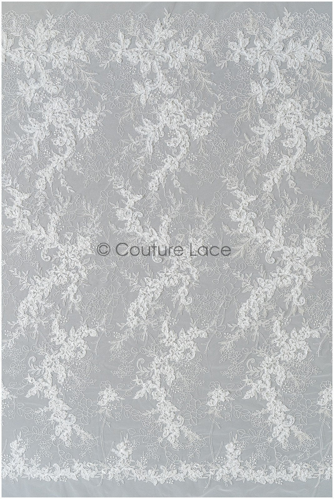 Wunderschöner 3D Blumen Spitzenstoff/ Braut Spitzenstoff Off-White/ romantischer floraler Spitzenstoff mit 3D Blumen/ französischer Spitzenstoff// L22-361B