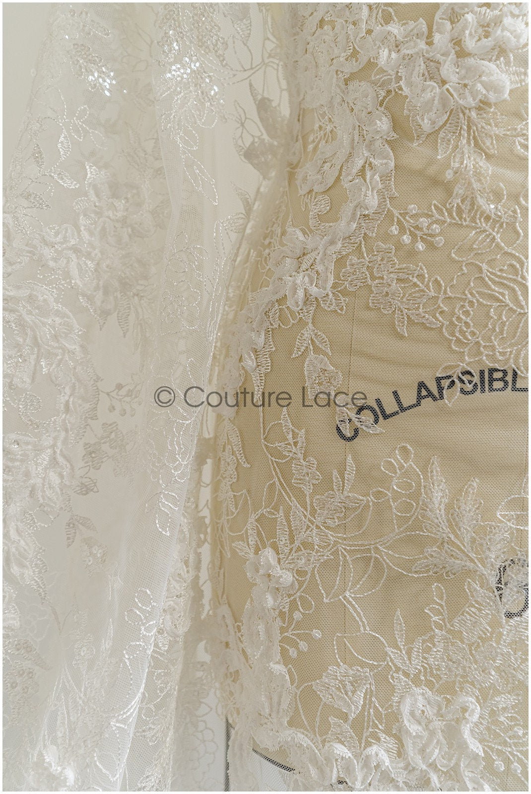 Wunderschöner 3D Blumen Spitzenstoff/ Braut Spitzenstoff Off-White/ romantischer floraler Spitzenstoff mit 3D Blumen/ französischer Spitzenstoff// L22-361B