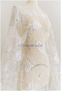 Romantischer floraler Spitzenstoff Off-White/ französische Brautspitze/ Stickgewebe Stoff/ Braut Spitzenstoff// L22-420