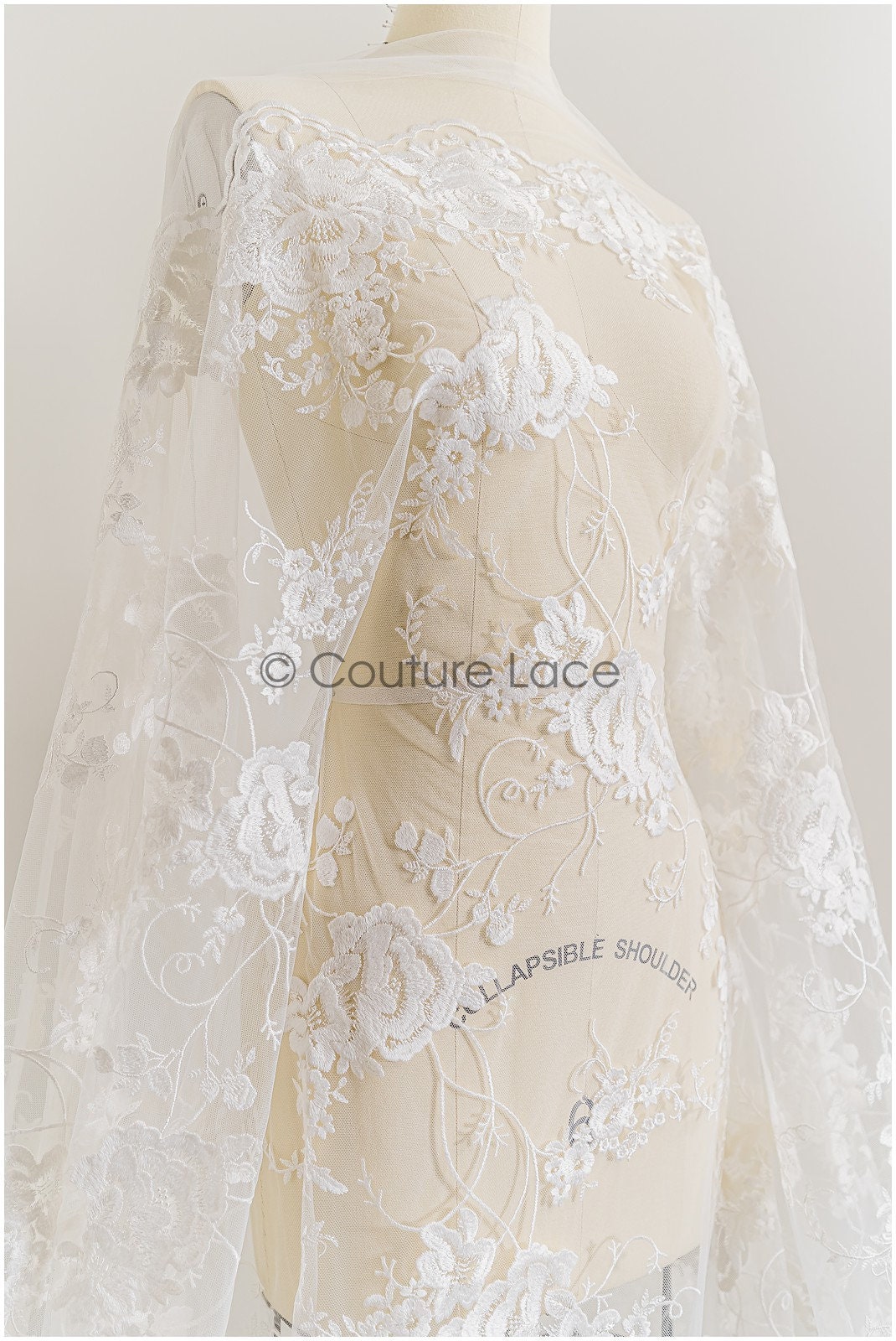 Romantischer floraler Spitzenstoff Off-White/ französische Brautspitze/ Stickgewebe Stoff/ Braut Spitzenstoff// L22-420