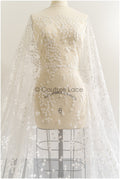 3D Blumen Spitze Stoff/ Exquisite Spitze Stoff für Hochzeitskleid/ Braut Blumenspitze/ Spitzenstoff Off-White//  L22-276B