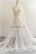 3D Blumen Spitze Stoff/ Exquisite Spitze Stoff für Hochzeitskleid/ Braut Blumenspitze/ Spitzenstoff Off-White//  L22-276B