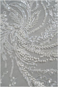 Schwerer Perlen Spitzenstoff mit Streifen/ Brautspitzenstoff Off-White/ Brautspitze mit Perlen & Pailletten/ perlengeflochtene Brautspitze// L21-181B