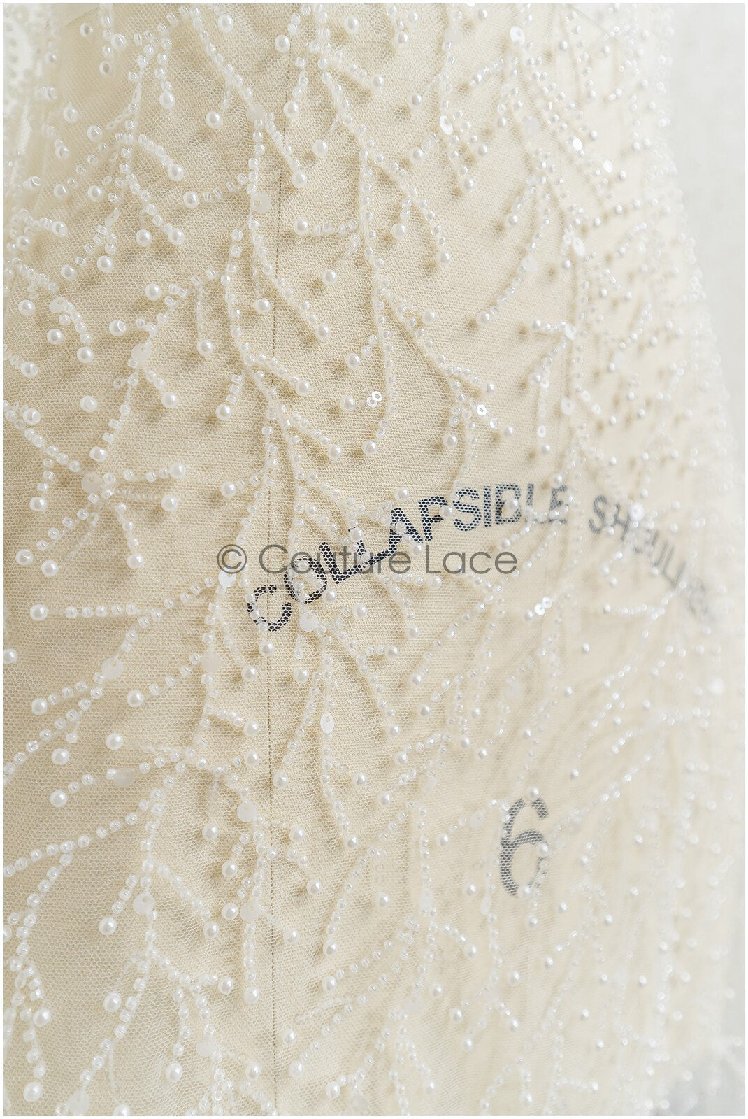 Perlen Spitzenstoff Off-White/ Couture Spitze Stoff/ Brautspitze mit Perlen/ Perlenspitze// L21-136