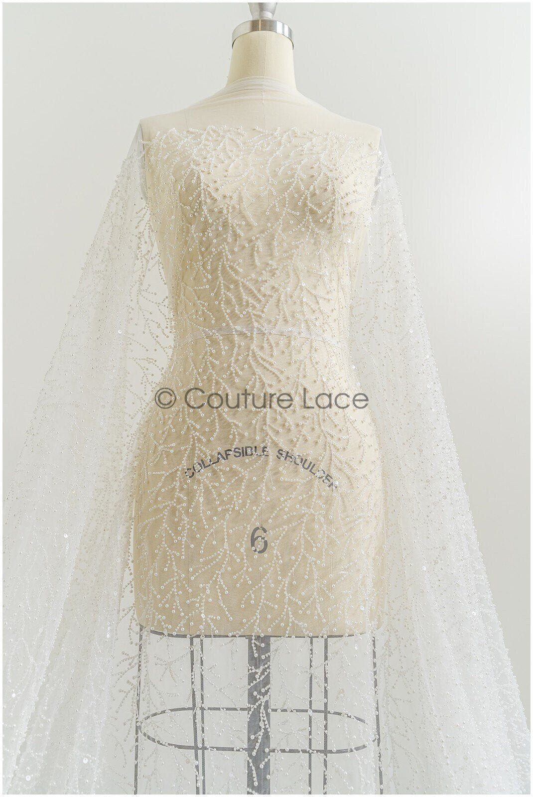 Perlen Spitzenstoff Off-White/ Couture Spitze Stoff/ Brautspitze mit Perlen/ Perlenspitze// L21-136
