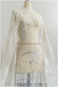 Romantischer floraler Spitzenstoff Off-White/ Braut Spitzenstoff mit Blumen/ romantischer Spitzenstoff// L21-123B
