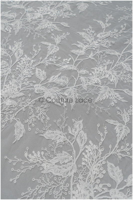 Romantischer floraler Spitzenstoff/ Braut Spitzenstoff Off-White/ Hochzeit Spitze mit Pailletten// L21-082B