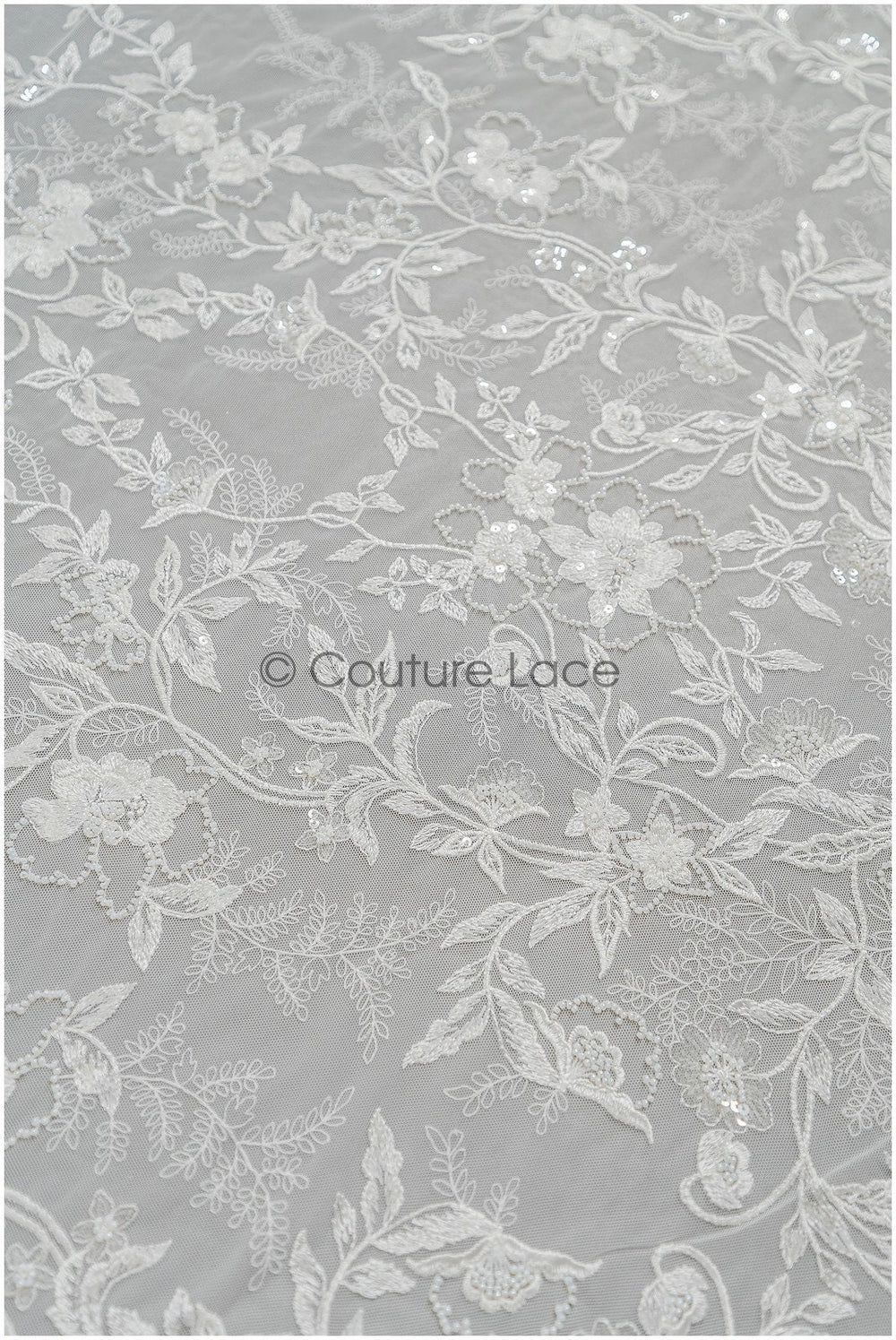 Weicher Perlen Spitzenstoff mit Blumen & Astmuster/ florale Brautspitze/ Couture Braut Spitzenstoff// L21-086B