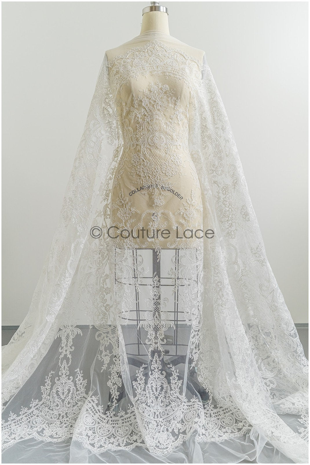Weiche Braut Spitze Off-White/ Orientalische Braut Spitze/ Boho Spitzenstoff für Brautkleid// L21-044B