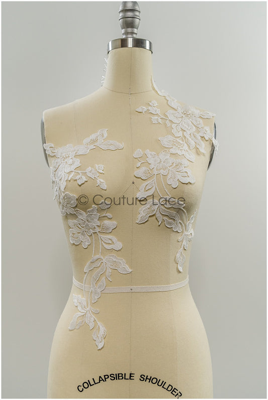 Floral lace appliques for bridal dress, floral lace patches, embroidered lace appliques, corded lace appliques off-white// A21-242