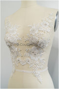 Perlen Applikation für Brautkleid, Blumenspitze Aufnäher, bestickte Spitzenapplikation, Brautapplikation// A21-227
