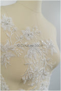 hand-embroidered floral lace applique for wedding dress, floral lace patch, embroidered lace applique, bridal applique // A21-226