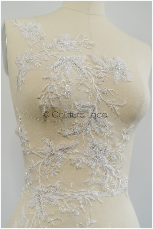 handbestickte Florale SpitzenApplikation für Brautkleid, Blumenspitze Aufnäher, bestickte Spitzenapplikation, Brautapplikation// A21-226