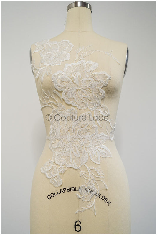 Perlen Applikation für Brautkleid, Blumenspitze Aufnäher, bestickte Spitzenapplikation, Brautapplikation// A21-224