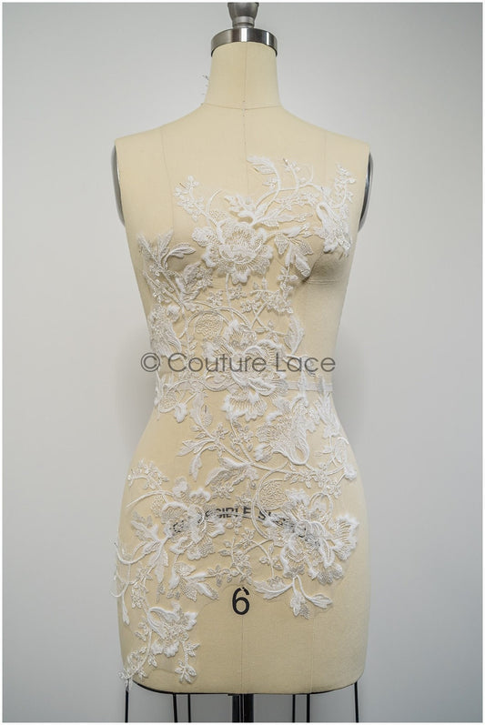 Perlen Applikation für Brautkleid, Blumenspitze Aufnäher, bestickte Spitzenapplikation, Brautapplikation// A21-222