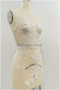 Floral lace appliques for bridal dress, floral lace patches, embroidered lace appliques, corded lace appliques off-white// A21-221
