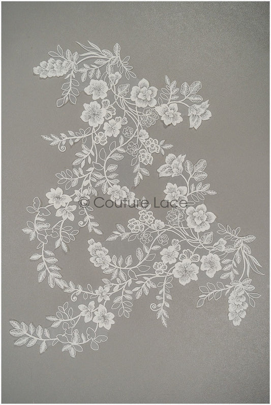 Floral lace appliques for bridal dress, floral lace patches, embroidered lace appliques, corded lace appliques off-white// A21-221