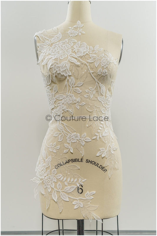 Floral lace appliques for bridal dress, floral lace patches, embroidered lace appliques, corded lace appliques off-white// A21-220
