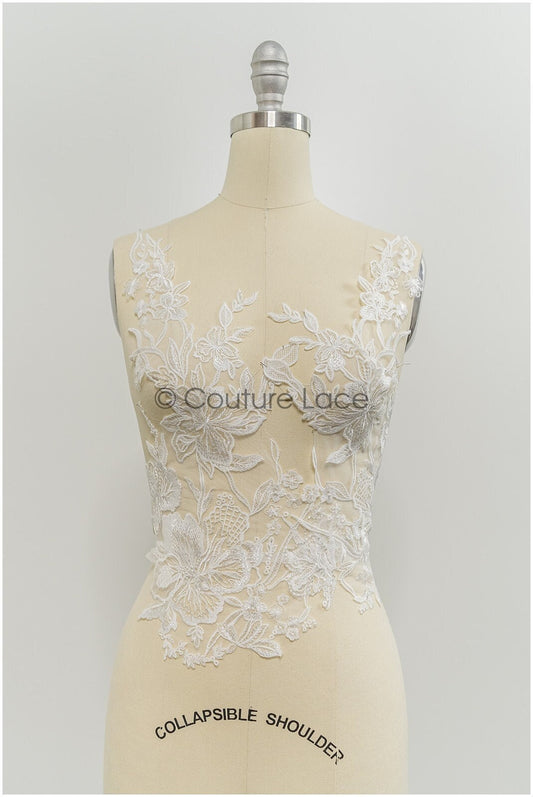 Floral lace appliques for bridal dress, floral lace patches, embroidered lace appliques, corded lace appliques off-white// A21-219