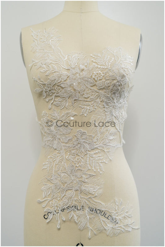 Perlen Applikation für Brautkleid, Blumenspitze Aufnäher, bestickte Spitzenapplikation, Brautapplikation// A21-200