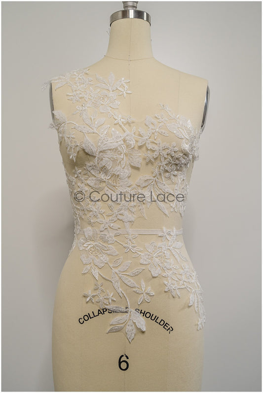 Perlen-Applikation für Brautkleid, Blumenspitze Aufnäher, bestickte Spitzenapplikation, Brautapplikation// A21-201