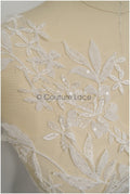 Perlen-Applikation für Brautkleid, Blumenspitze Aufnäher, bestickte Spitzenapplikation, Brautapplikation// A21-201