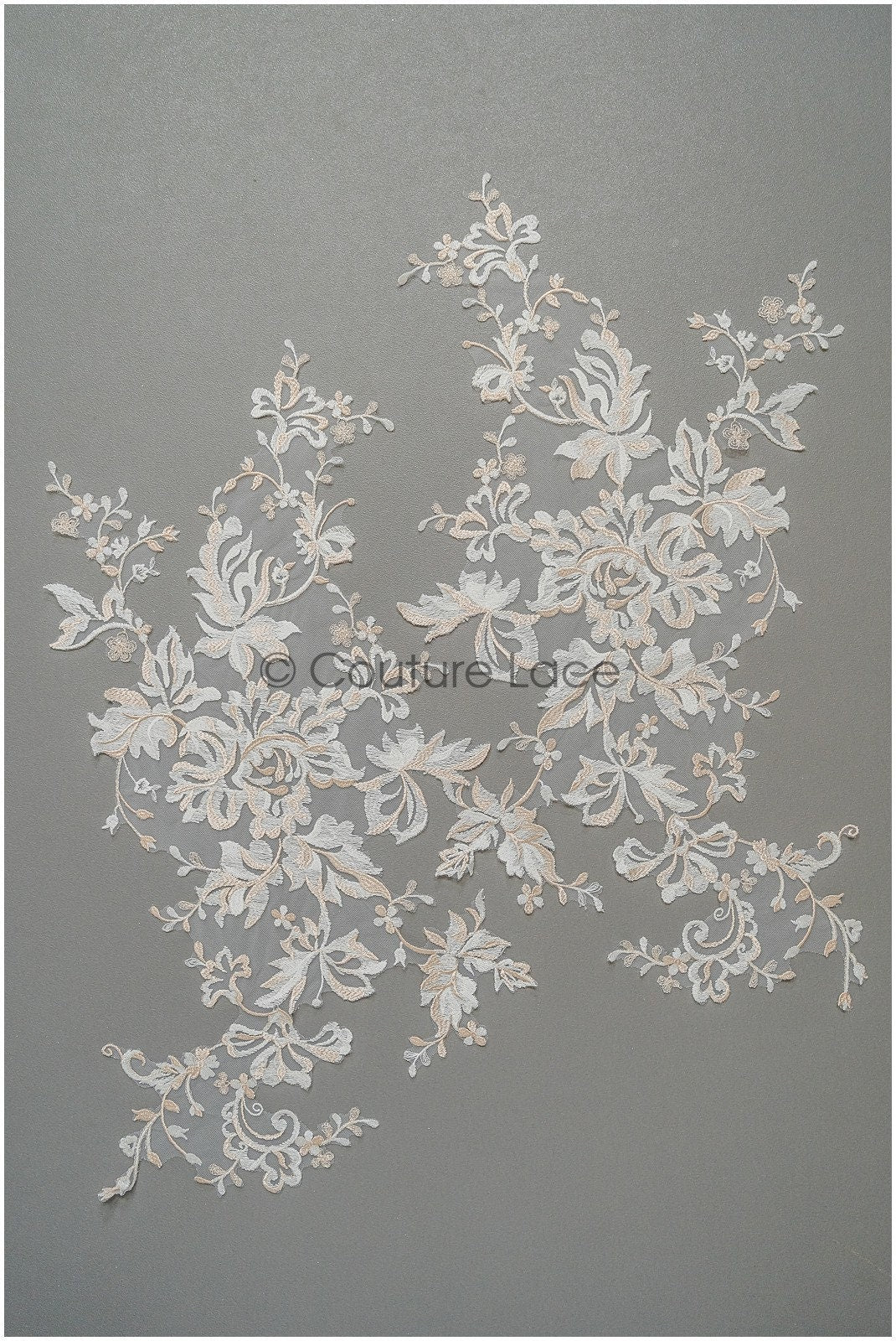 A21-203 / Florale SpitzenApplikation für Brautkleid, Blumenspitze Aufnäher, bestickte Spitzenapplikation, Brautapplikation