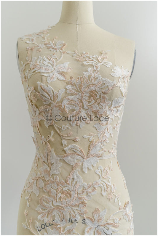 A21-203 / Florale SpitzenApplikation für Brautkleid, Blumenspitze Aufnäher, bestickte Spitzenapplikation, Brautapplikation