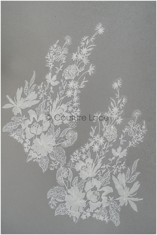 Super soft wildflower lace applique for wedding dress, floral lace patches, embroidered lace applique, bridal applique// A21-206