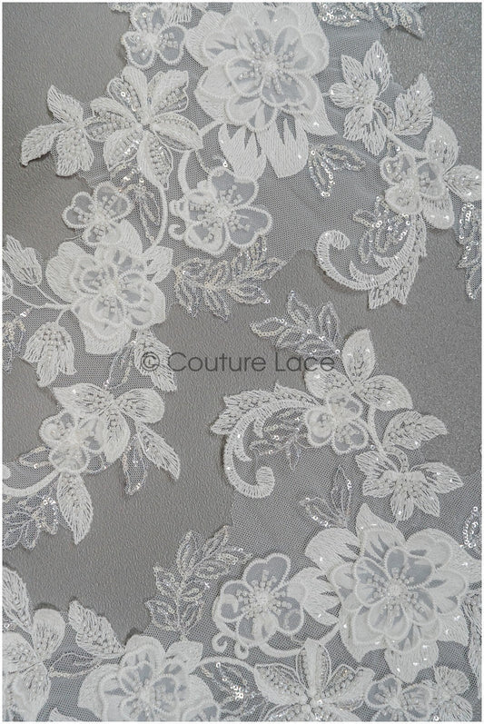 3D Blumen Spitzen Applikation, 3D Blumen Applikation, SpitzenBlume Applikation, Spitzen Applikation, 3D Brautkleid Spitzen Applikation, BrautSpitze Applikation// A21-207