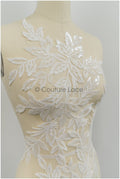 Floral lace appliques for bridal dress, floral lace patches, embroidered lace appliques, corded lace appliques off-white// A21-208