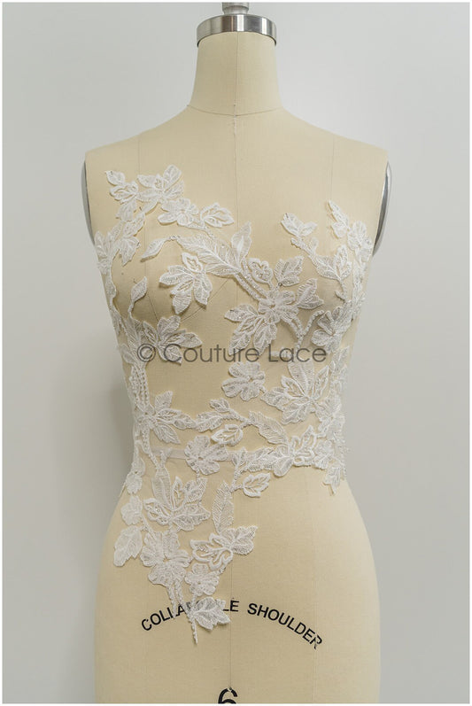 Perlen Applikationen für Brautkleid, Blumenspitzen Aufnäher, bestickte Spitzenapplikationen, kordelierte Spitzenapplikationen off-white// A21-214