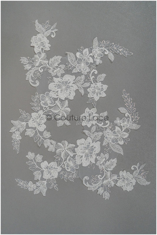 3D Blumen Spitzen Applikation, 3D Blumen Applikation, SpitzenBlume Applikation, Spitzen Applikation, 3D Brautkleid Spitzen Applikation, BrautSpitze Applikation// A21-211