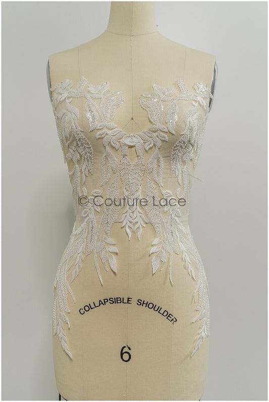 Perlen Applikationen für Brautkleid, Blumenspitzen Aufnäher, bestickte Spitzenapplikationen, kordelierte Spitzenapplikationen off-white// A21-215
