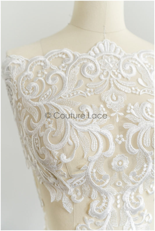 Off-white lace trim/ embroidered bridal lace/ bridal lace trim/ elegant lace/ wedding dress lace trim// T21-148