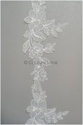 Off-white lace trim/ lace for wedding dress/ embroidered lace trim/ flower lace trim for wedding dress// T21-149