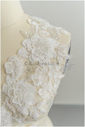 3D flower pearl lace trim/ off-white bridal lace trim/ lace trim veil// T21-150